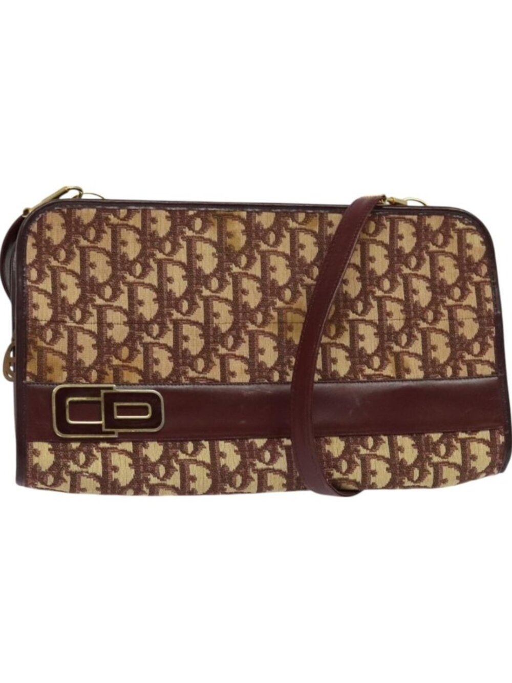 Christian Dior Trotter Canvas Shoulder Bag Red Gold